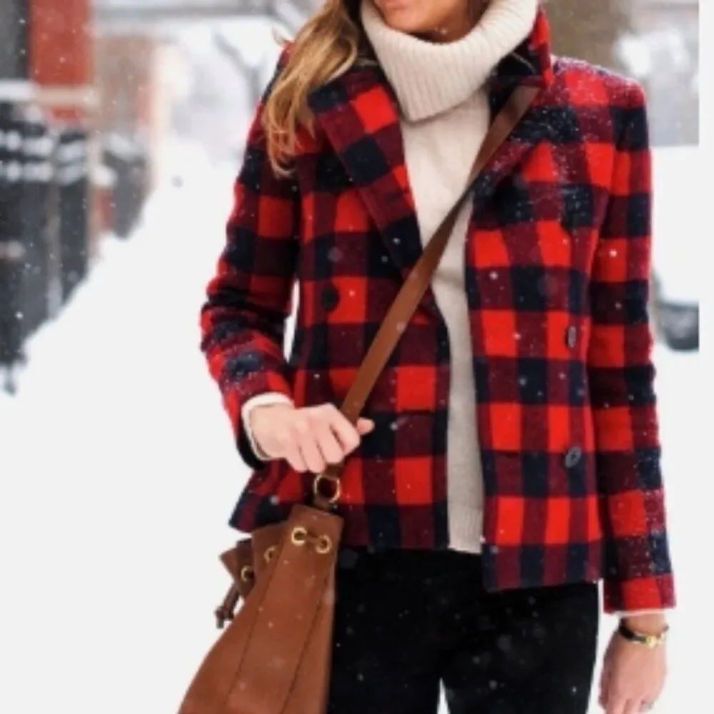 Like New! J. Crew Wool Blend Buffalo Check Peacoat Red and Blue in Size 2